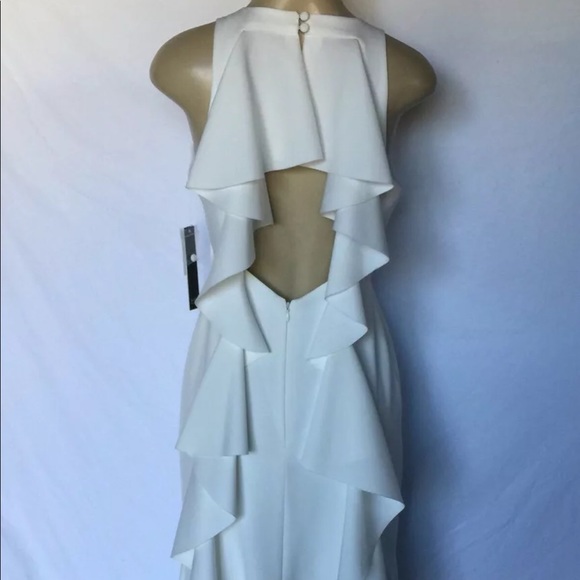 NWT Nicole Miller NY Sz 6 White Ruffle Crepe Gown - Picture 3 of 8